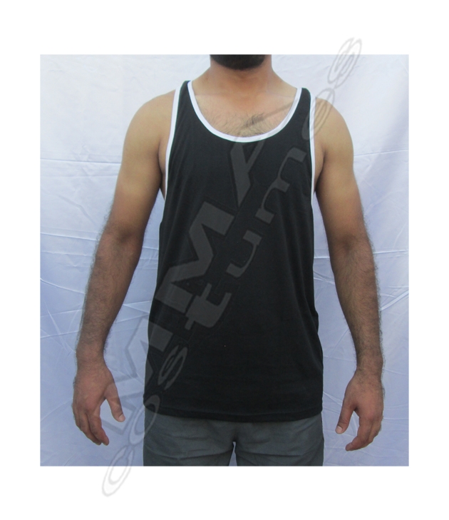 Black MMA Training Tank Top with White Trim – Sleeveless Gym Wear